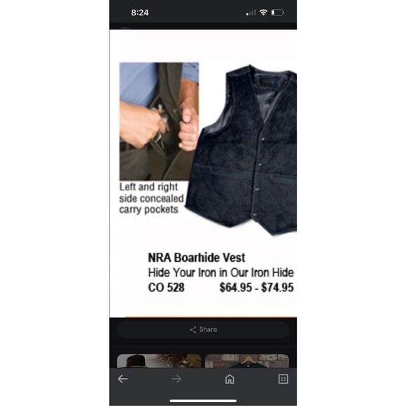 NRA Leather Vest Concealed Pocket Men’s Medium - Picture 1 of 8